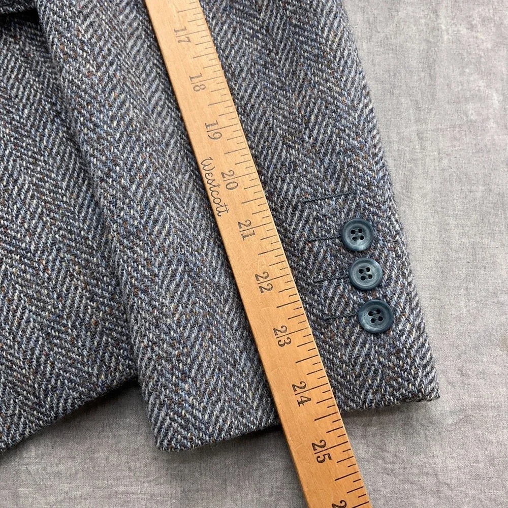Nino Cerruti Paris Blazer Men 40R Gray Blue Brown Wool Tweed Classic VTG Flaws